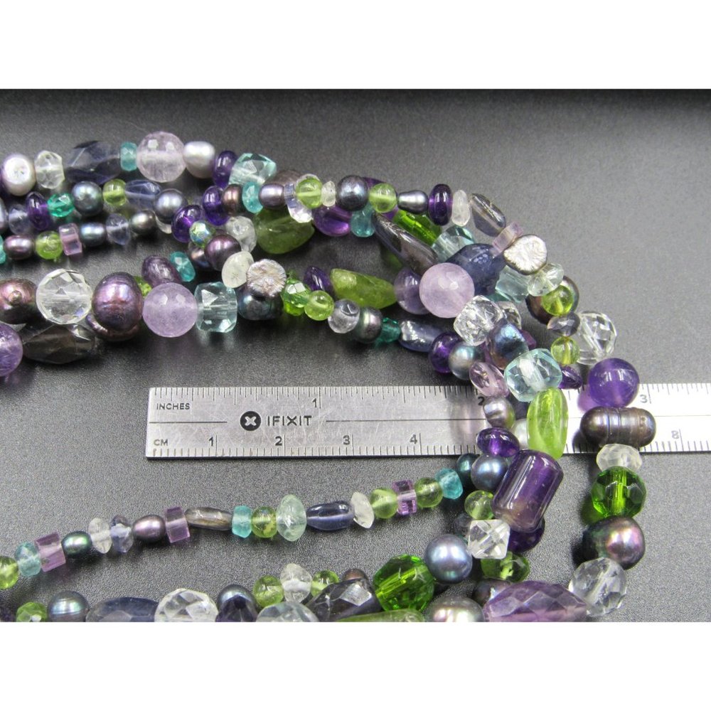 20" Sterling Silver Amethyst Pearl Peridot Quartz Necklace Vintage Minimalist - Picture 6 of 7